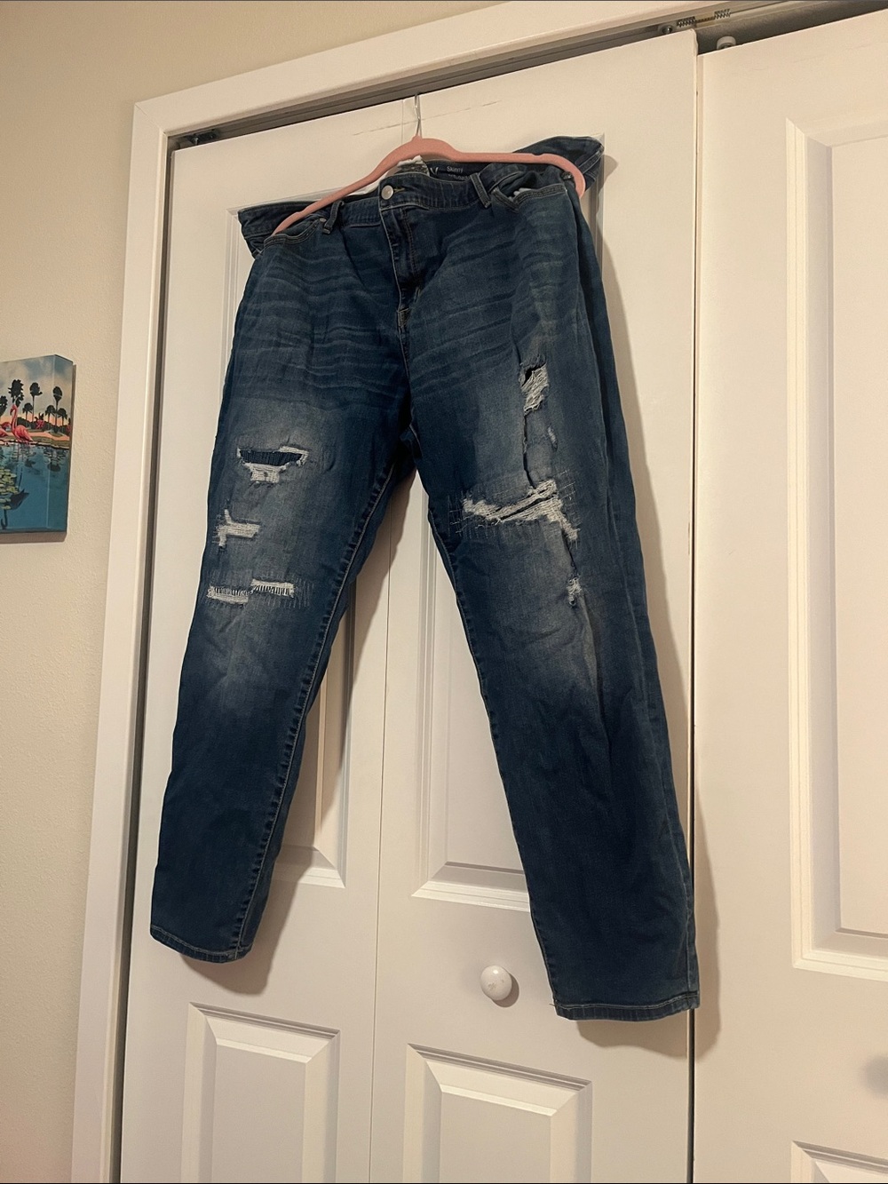 Ava & Viv Women's Distressed Dark Blue Relaxed Jeans